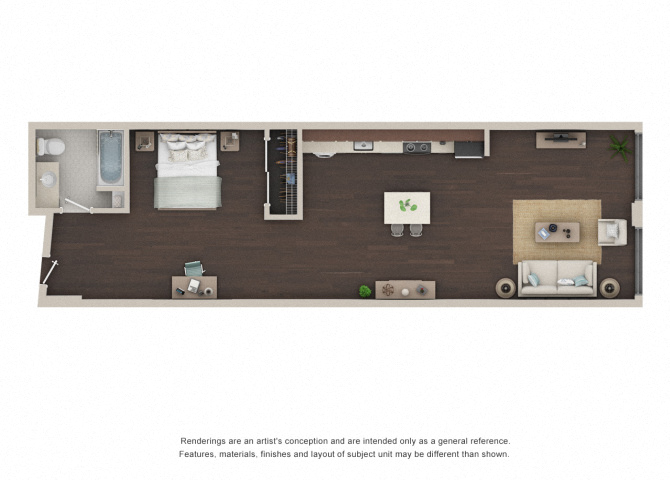 Floor plan for studio, 1 bath, 837 sqft